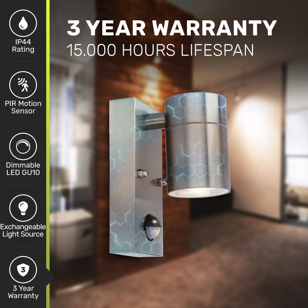 Mason wandlamp - 4000K warm wit - Bewegingsmelder en schemerschakelaar - IP44 spatwaterdicht - Spotlight voor binnen en buiten - RVS voor binnen en b
