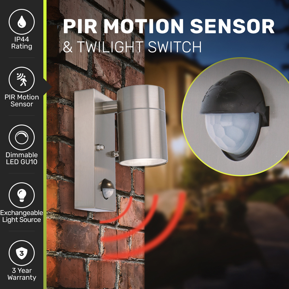 Mason wandlamp - 6000K daglicht wit - Bewegingsmelder en schemerschakelaar - RVS - IP44 spatwaterdicht - Spotlight voor binnen en buiten - RVS voor b