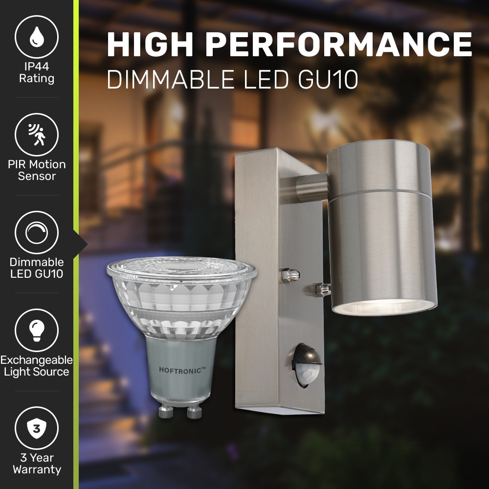 Mason wandlamp - 6000K daglicht wit - Bewegingsmelder en schemerschakelaar - RVS - IP44 spatwaterdicht - Spotlight voor binnen en buiten - RVS voor b