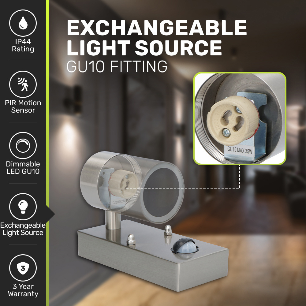 Mason wandlamp - 6000K daglicht wit - Bewegingsmelder en schemerschakelaar - RVS - IP44 spatwaterdicht - Spotlight voor binnen en buiten - RVS voor b