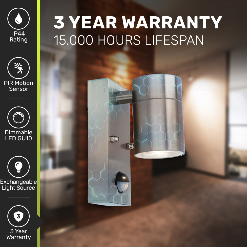 Mason wandlamp - 6000K daglicht wit - Bewegingsmelder en schemerschakelaar - RVS - IP44 spatwaterdicht - Spotlight voor binnen en buiten - RVS voor b