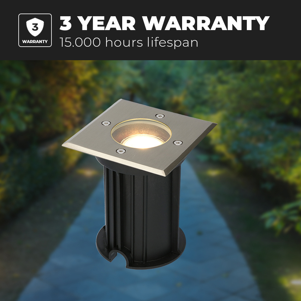 Ramsay dimbare LED grondspot - Vierkant - RVS - 2700K warm wit - 5 Watt - IP67 straal waterdicht - 3 jaar garantie Grondspot buiten 230V
