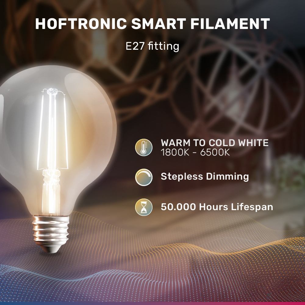 3x Smart E27 LED filament lamp - G125 - Wifi & Bluetooth - 806lm - 7 Watt - Warm wit tot koud wit