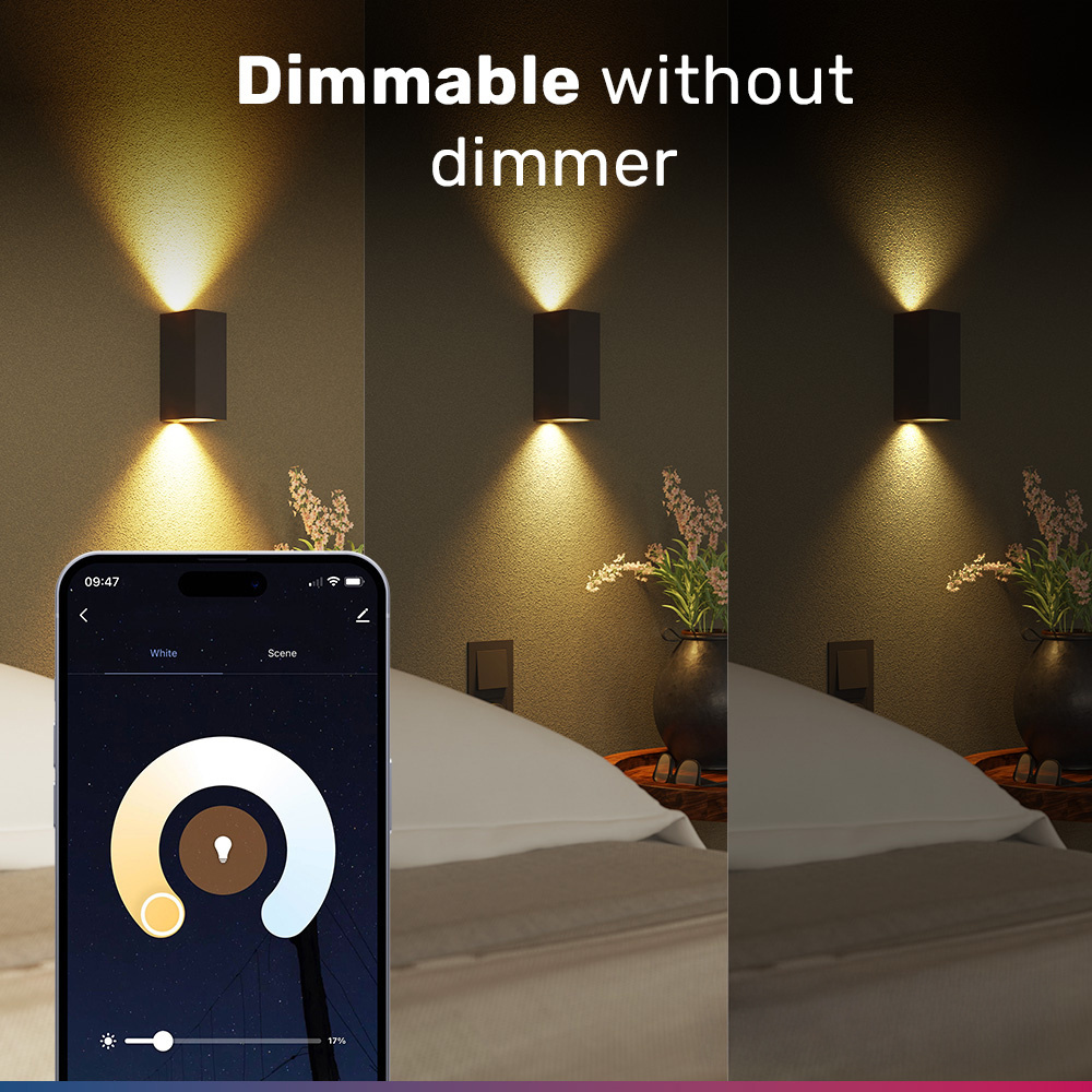 Set van 3 GU10 120° SMART LED Lampen RGBWW Wifi+Bluetooth 5.5 Watt 400lm Dimbaar via App