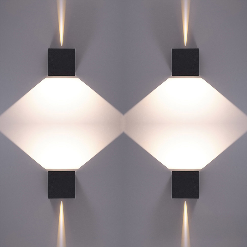 Kansas LED wandlamp XL - 20 Watt - 3000K Warm wit licht - Up & Down light - Kubus - IP65 voor binnen en buiten - zwart voor binnen en buiten