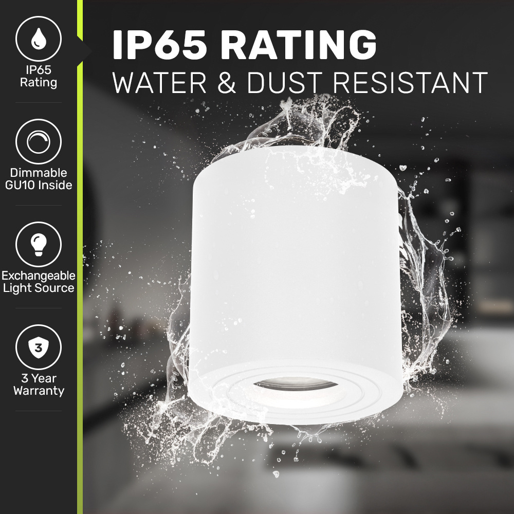 Paxton LED Opbouwspot plafond - Rond - Wit - Aluminium met poedercoating - IP65 waterdicht voor binnen en buiten - incl. GU10 spot Daglicht wit 6000K