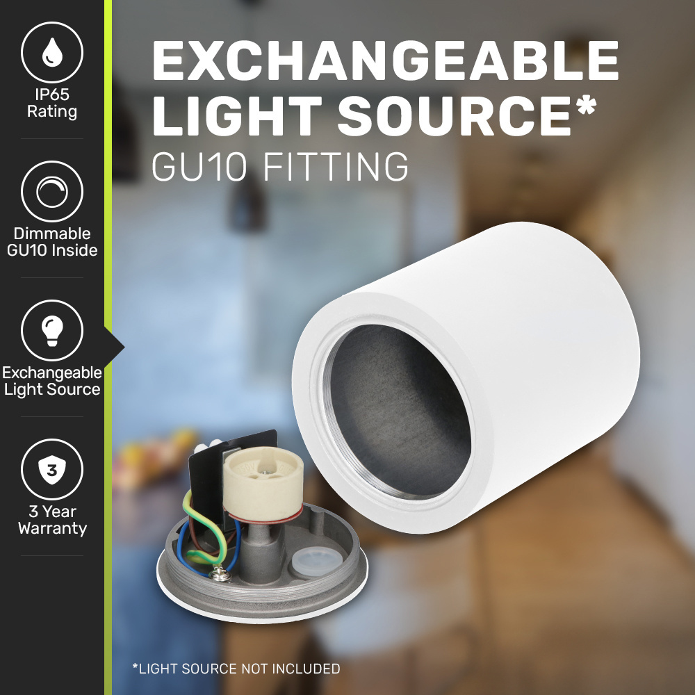 Paxton LED Opbouwspot plafond - Rond - Wit - Aluminium met poedercoating - IP65 waterdicht voor binnen en buiten - incl. GU10 spot Daglicht wit 6000K