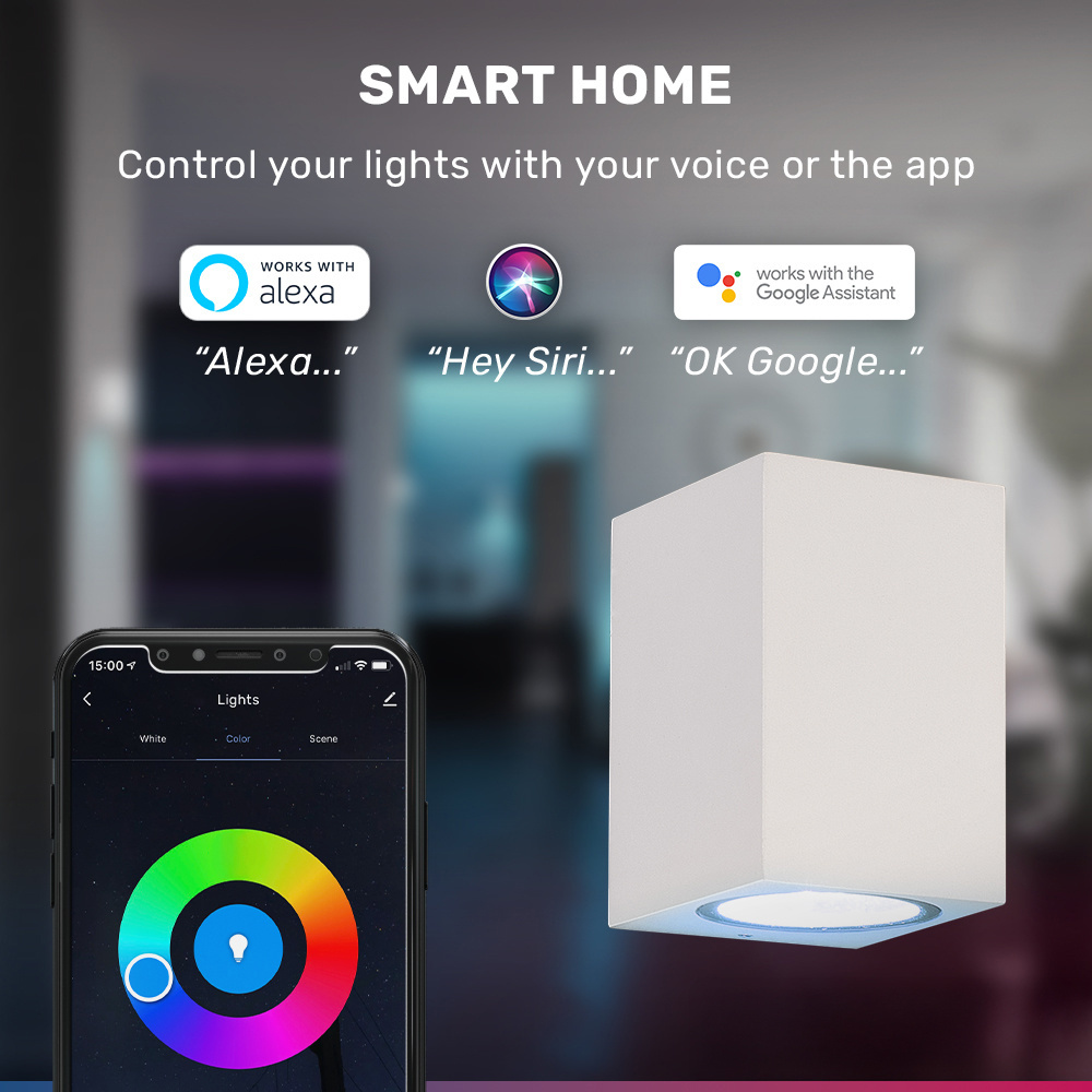 Marion - Smart WiFi+Bluetooth LED wandlamp kubus - Incl. 5,5 Watt RGBWW GU10 spot - IP65 - Wit - Binnen en buiten - 3 jaar garantie voor binnen en bu