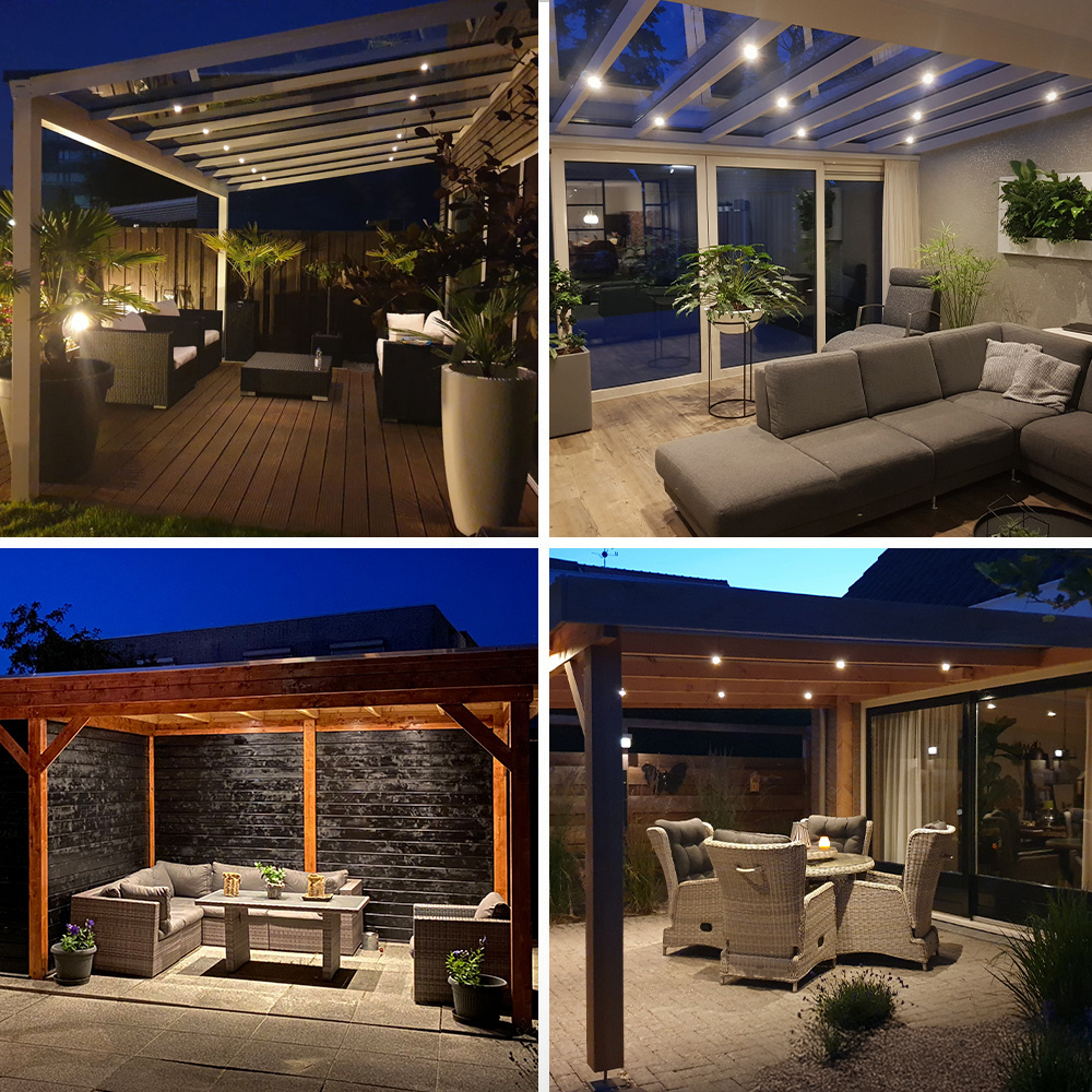 Milano - 4x inbouwspots veranda - Dimbaar LED - Complete set met afstandsbediening - Plug & Play - 12 Volt 3 watt - 2700K 200 lumen - IP65 waterdicht