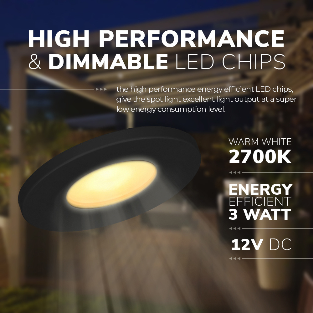 Milano - 6x inbouwspots veranda - Dimbaar LED - Complete set met afstandsbediening - Plug & Play - 12 Volt 3 watt - 2700K 200 lumen - IP65 waterdicht