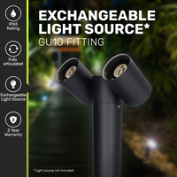 Aspen double LED pedestal lamp 45cm - Tiltable - GU10 fittings - IP65 waterproof - Black - Outdoor lamp suitable as path lighting