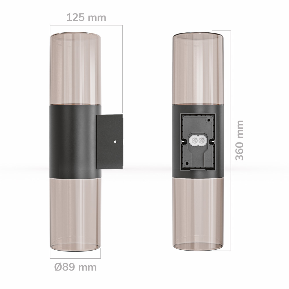 Blaze LED wandlamp smoked glas - ex. E27 lichtbronnen - max. 15 Watt - Up & Down light - Muurlamp - Muurverlichting - IP44 voor binnen en buiten - Zwa