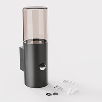 Blaze PIR LED wandlamp smoked glas - Schemer- en bewegingssensor - ex. E27 lichtbronnen - max. 15 Watt - Up Light - Muurlamp - Muurverlichting - IP44 voor binnen en buiten – Zwart