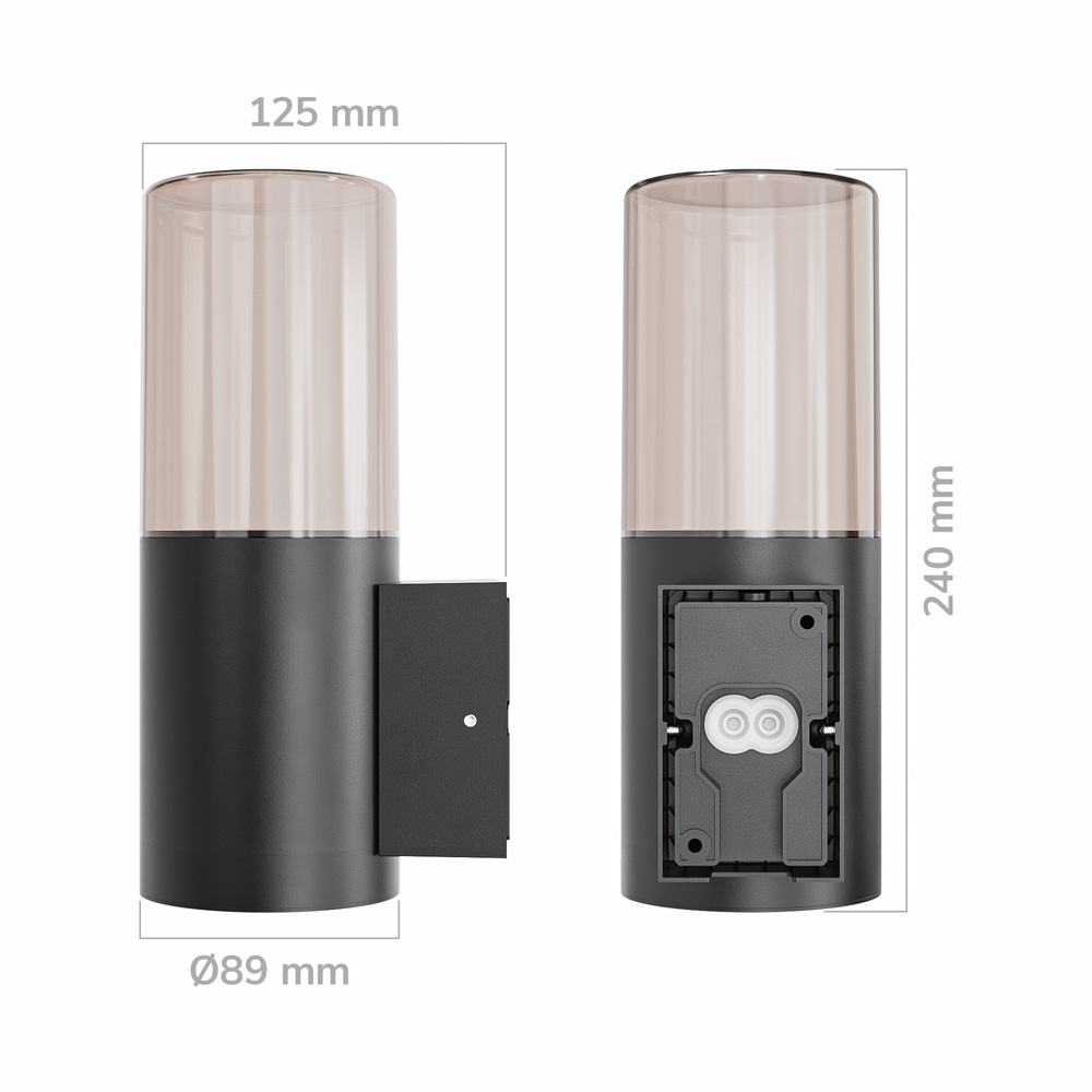 Blaze LED wandlamp smoked glas - ex. E27 lichtbronnen - max. 15 Watt - Up Light - Muurlamp - Muurverlichting - IP44 voor binnen en buiten - Zwart voo