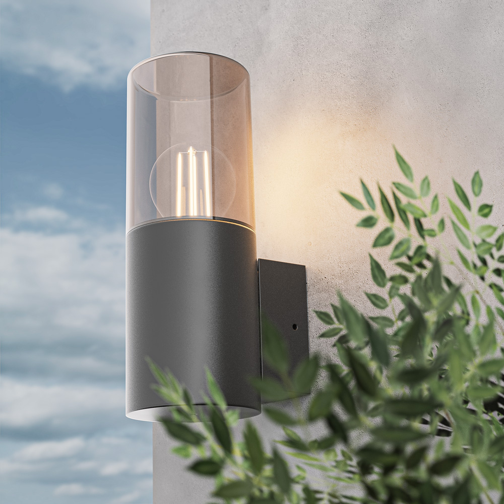 Blaze LED wandlamp smoked glas - ex. E27 lichtbronnen - max. 15 Watt - Up Light - Muurlamp - Muurverlichting - IP44 voor binnen en buiten - Zwart voo