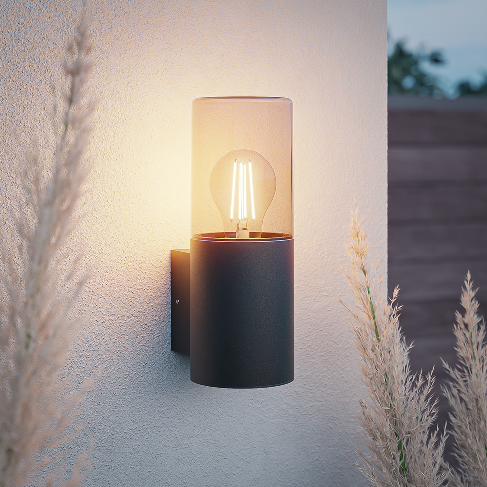 Blaze LED wandlamp smoked glas - ex. E27 lichtbronnen - max. 15 Watt - Up Light - Muurlamp - Muurverlichting - IP44 voor binnen en buiten - Zwart voo