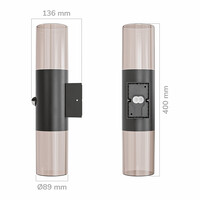 Blaze PIR LED wandlamp smoked glas - Schemer- en bewegingssensor - ex. E27 lichtbronnen - max. 15 Watt - Up & Down light - Muurlamp - Muurverlichting - IP44 voor binnen en buiten – Zwart