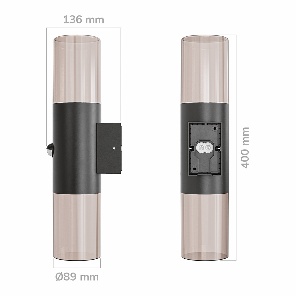 Blaze PIR LED wandlamp smoked glas - Schemer- en bewegingssensor - ex. E27 lichtbronnen - max. 15 Watt - Up & Down light - Muurlamp - Muurverlichting
