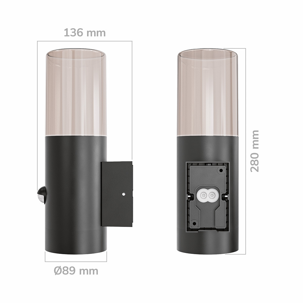 Blaze PIR LED wandlamp smoked glas - Schemer- en bewegingssensor - ex. E27 lichtbronnen - max. 15 Watt - Up Light - Muurlamp - Muurverlichting - IP44