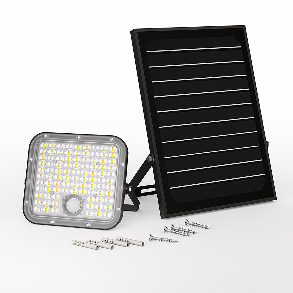 Vega LED Solar Breedstraler met bewegingssensor - Incl. Schemersensor - Los zonnepaneel - Schijnwerper, breedstraler - IP65 waterdicht - 180 LED's - 3