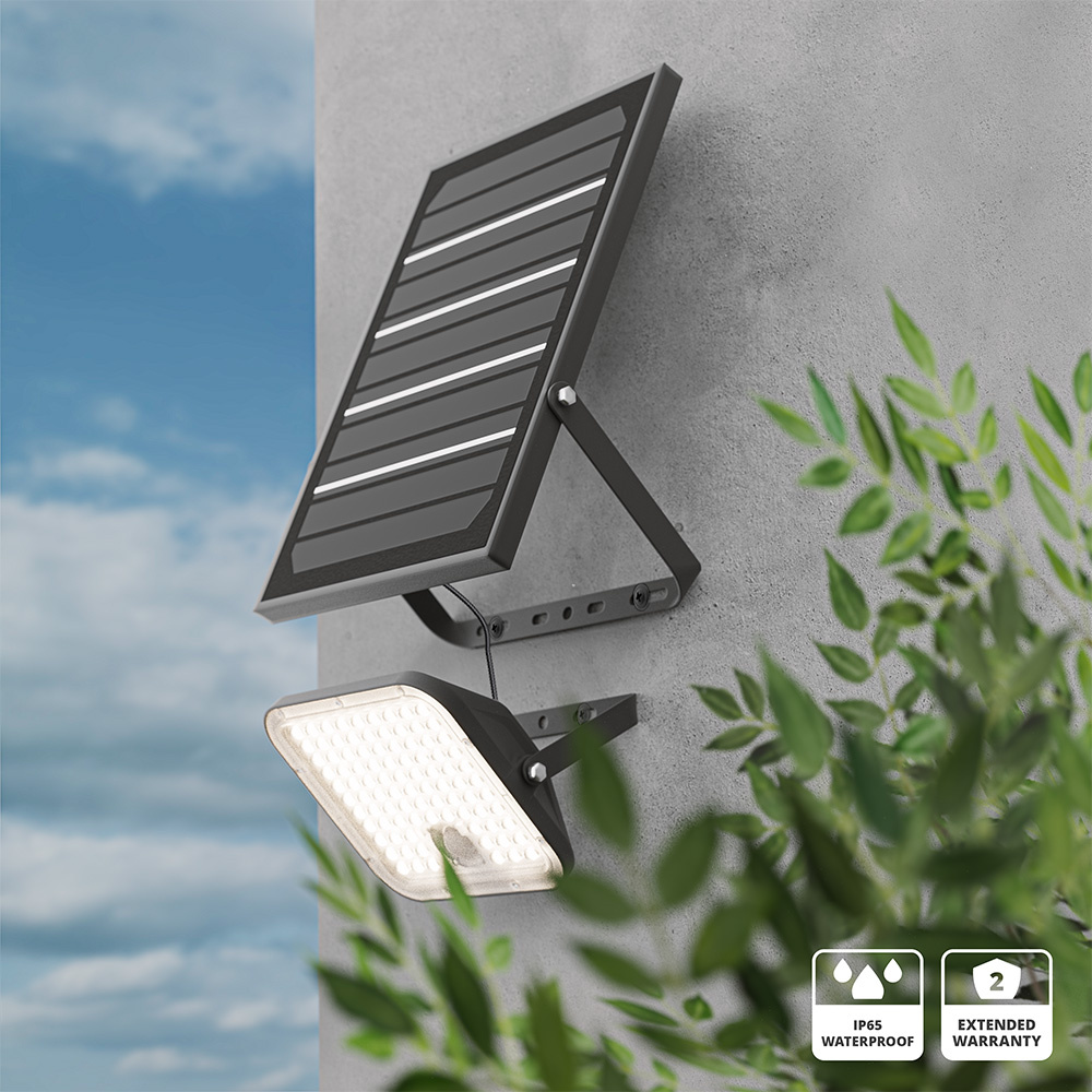 Vega LED Solar Breedstraler met bewegingssensor - Incl. Schemersensor - Los zonnepaneel - Schijnwerper, breedstraler - IP65 waterdicht - 180 LED's - 3