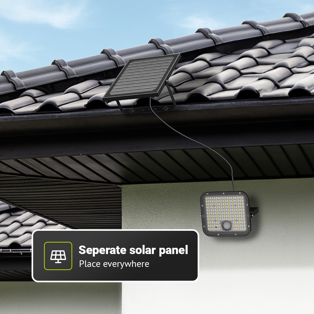 Vega LED Solar Breedstraler met bewegingssensor - Incl. Schemersensor - Los zonnepaneel - Schijnwerper, breedstraler - IP65 waterdicht - 180 LED's - 3