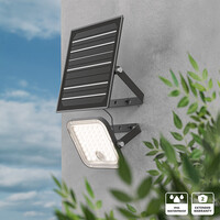 Vega LED Solar Wall Lamp Outdoor with Motion Sensor - Incl. Twilight Sensor - Separate Solar Panel - Floodlight, Wide Beam - IP65 Waterproof - 88 LEDs - 10 Watt - 2800-6500K - Warm White Light - Daylight White Light - 1500 Lumen - Black