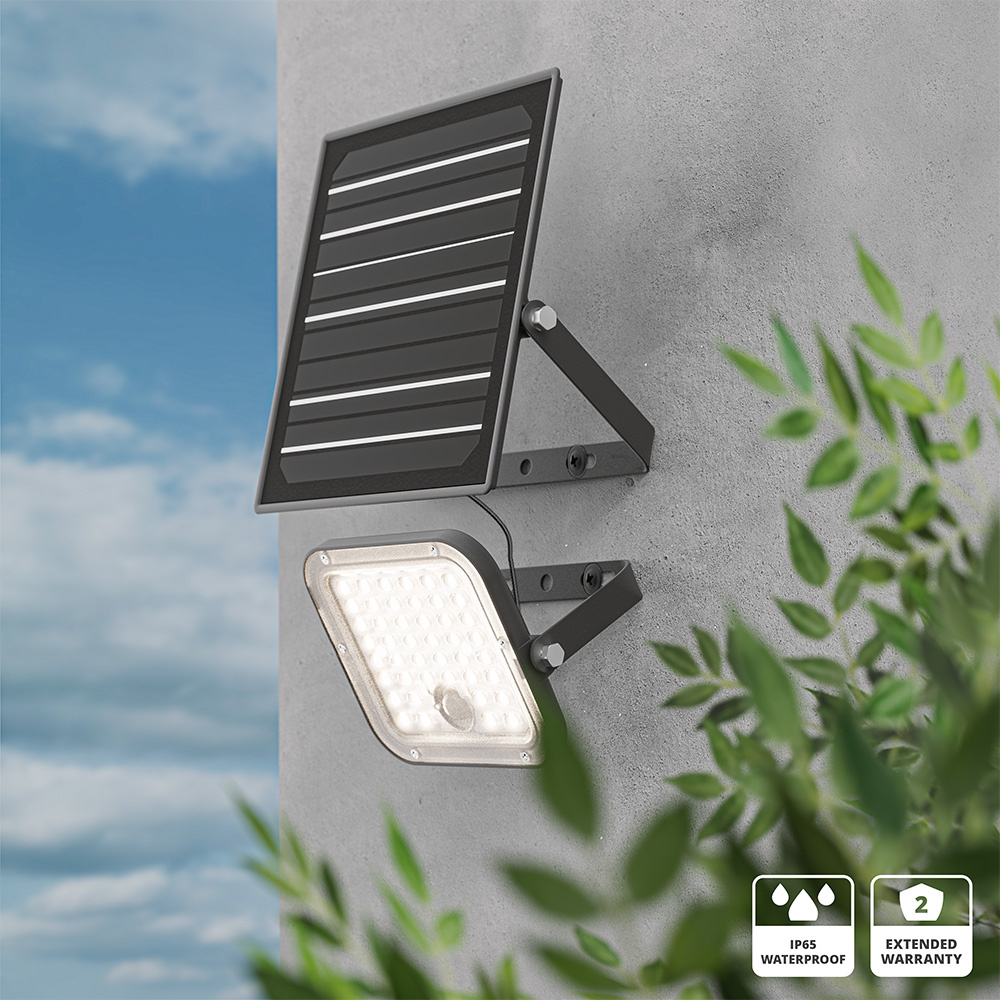 Vega LED Solar breedstraler met bewegingssensor - Incl. Schemersensor - Los zonnepaneel - Schijnwerper - IP65 waterdicht - 88 LED's - 10 watt - 2800-6