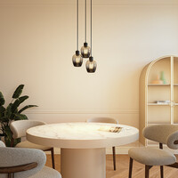 Zora - LED Hanglamp Smoke Glas - 3 lichtpunten - E27 - Zwart - IP20 - Hanglamp glazen bollen