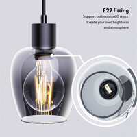 Zora - LED Hanglamp Smoke Glas - 3 lichtpunten - E27 - Zwart - IP20 - Hanglamp glazen bollen