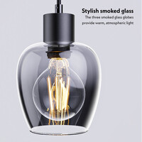 Zora - LED Hanglamp Smoke Glas - 3 lichtpunten - E27 - Zwart - IP20 - Hanglamp glazen bollen