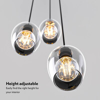 Zora - LED Hanglamp Smoke Glas - 3 lichtpunten - E27 - Zwart - IP20 - Hanglamp glazen bollen
