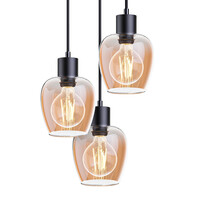 Zora - LED Ceiling Pendant Light - Amber - 3 spots - E27 - IP20 - Black - Glass Pendant Light