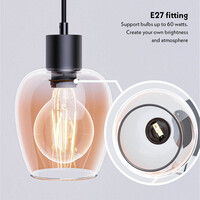 Zora - LED Ceiling Pendant Light - Amber - 3 spots - E27 - IP20 - Black - Glass Pendant Light