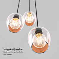 Zora - LED Ceiling Pendant Light - Amber - 3 spots - E27 - IP20 - Black - Glass Pendant Light