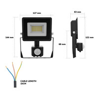 Stratos LED Floodlight with PIR sensor 10 Watt 735 lumens IP65 4000K Black 2-year warranty
