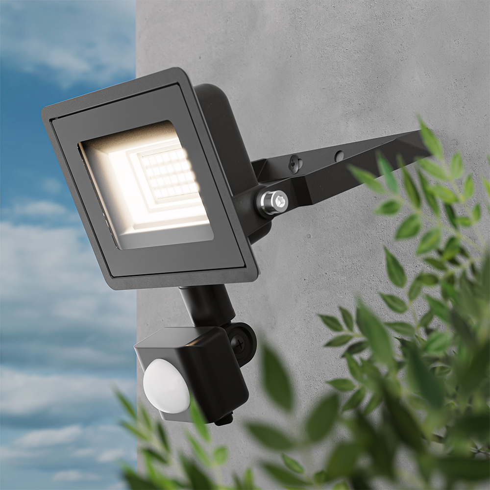 Stratos LED Breedstraler met PIR sensor 20 Watt 1620 lumen IP65 4000K Zwart 2 jaar garantie afbeelding