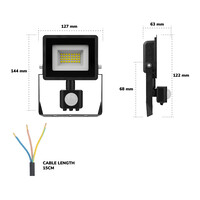 Stratos LED Floodlight with PIR sensor 20 Watt 1620 lumens IP65 4000K Black 2-year warranty
