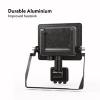 Stratos LED Floodlight with PIR sensor 20 Watt 1620 lumens IP65 4000K Black 2-year warranty