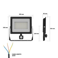 Stratos LED Floodlight 100 Watt with PIR sensor 8700 lumens IP65 6500K Black 2-year warranty