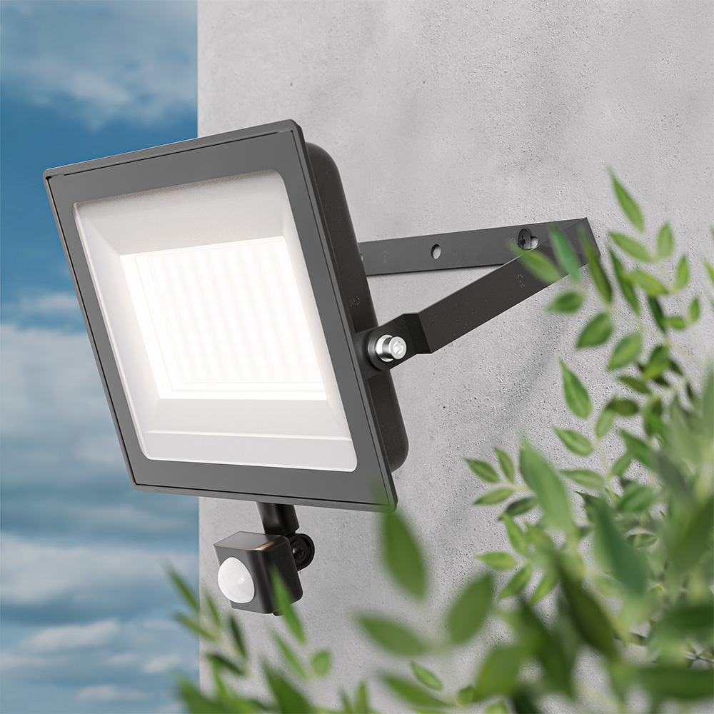 Stratos LED Breedstraler met PIR sensor 100 Watt 8700 lumen IP65 6500K Zwart 2 jaar garantie afbeelding