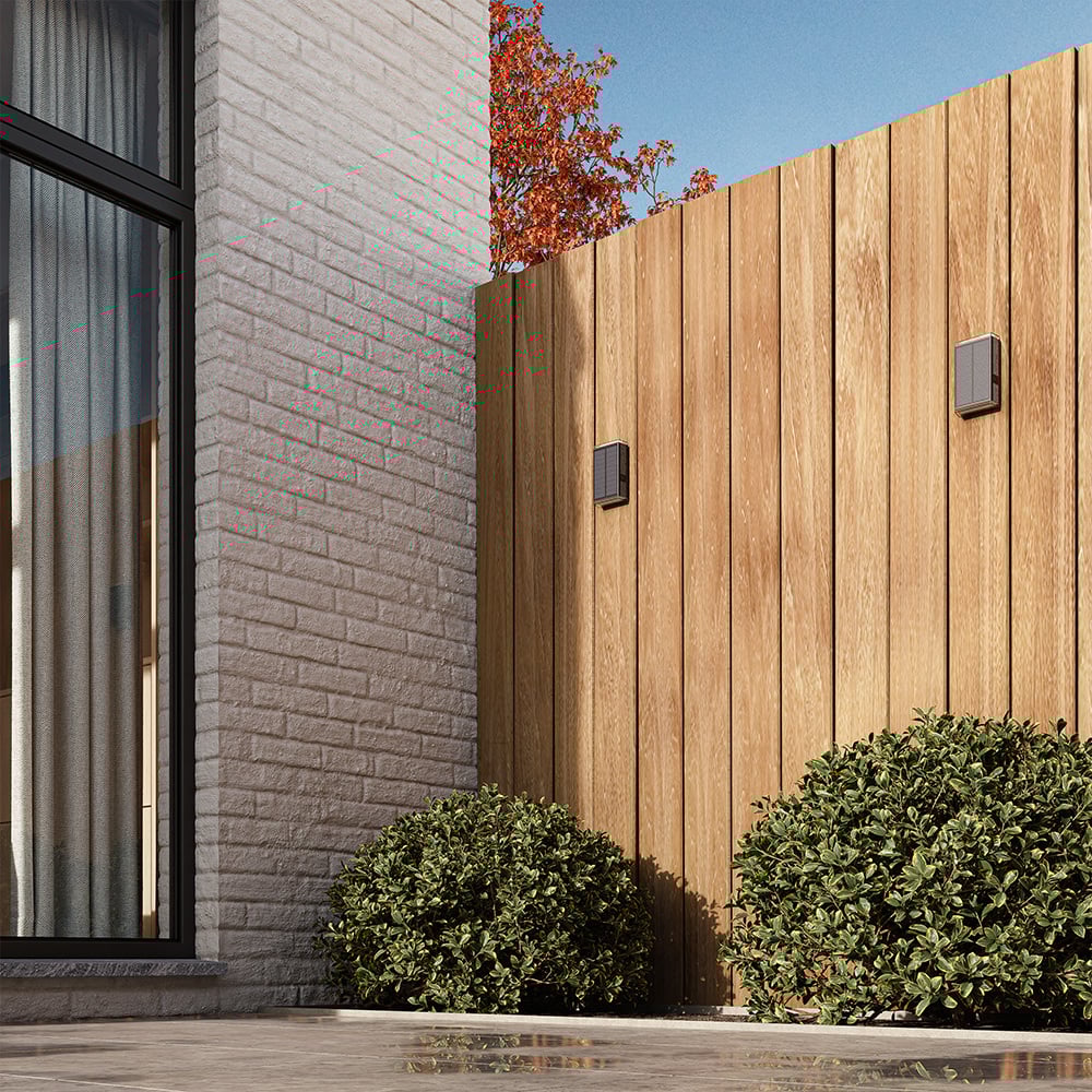 2x Jovi Solar LED Wandlamp - Incl. Schemerschakelaar - Up & Down light - 2700K warm wit - Zwart - IP65 waterdicht - 50 lumen - Tuinverlichting - Buite afbeelding