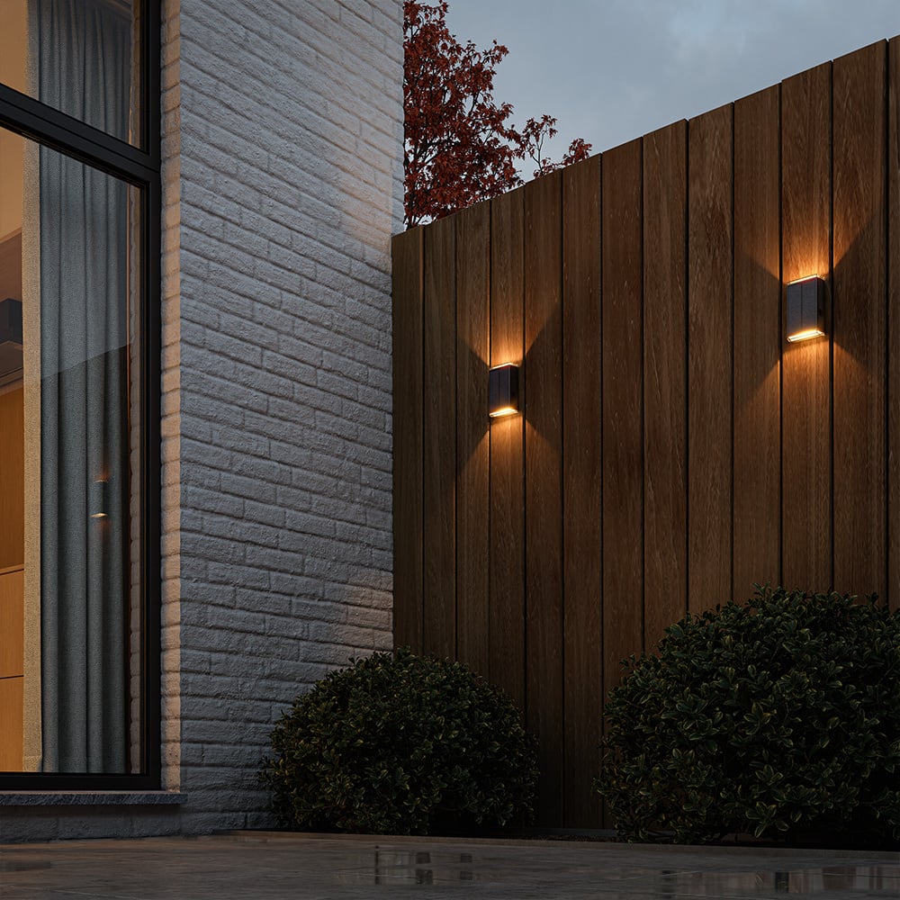 2x Jovi Solar LED Wandlamp - Incl. Schemerschakelaar - Up & Down light - 2700K warm wit - Zwart - IP65 waterdicht - 50 lumen - Tuinverlichting - Buite