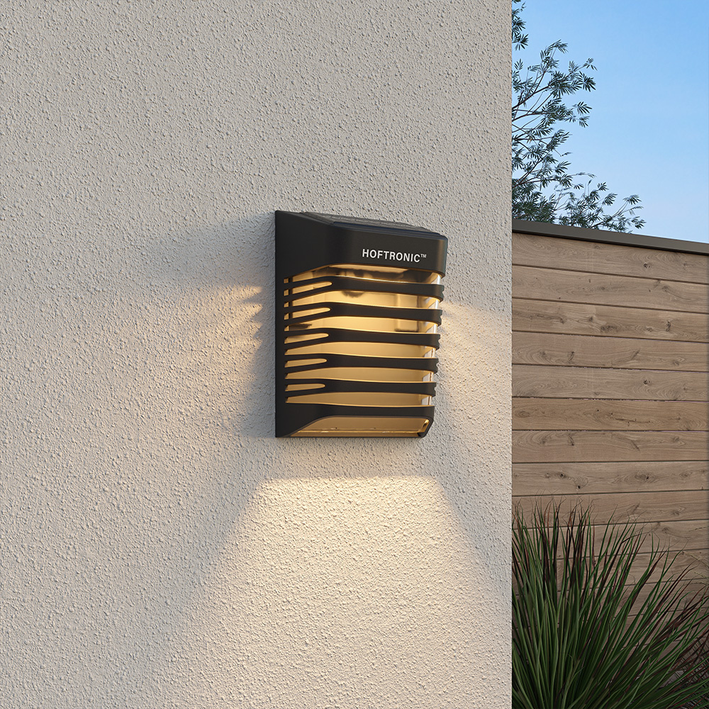 HOFTRONIC™ Dono LED Solar Wandlamp met schemerschakelaar 3000K warm wit IP65 Zwart