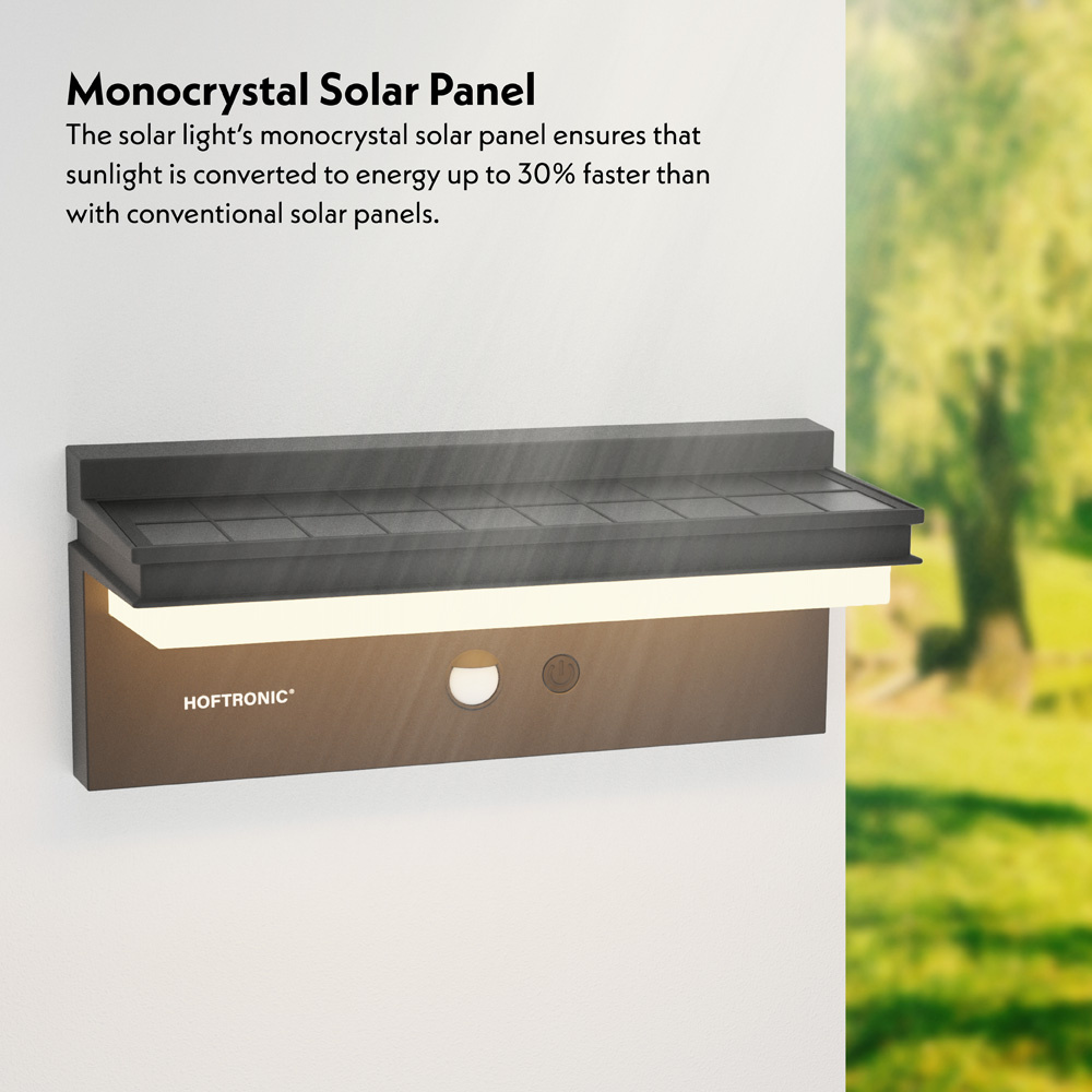 Veda LED Solar wandlamp met PIR sensor schemerschakelaar 4 lichtstanden 2700K warm wit IP65