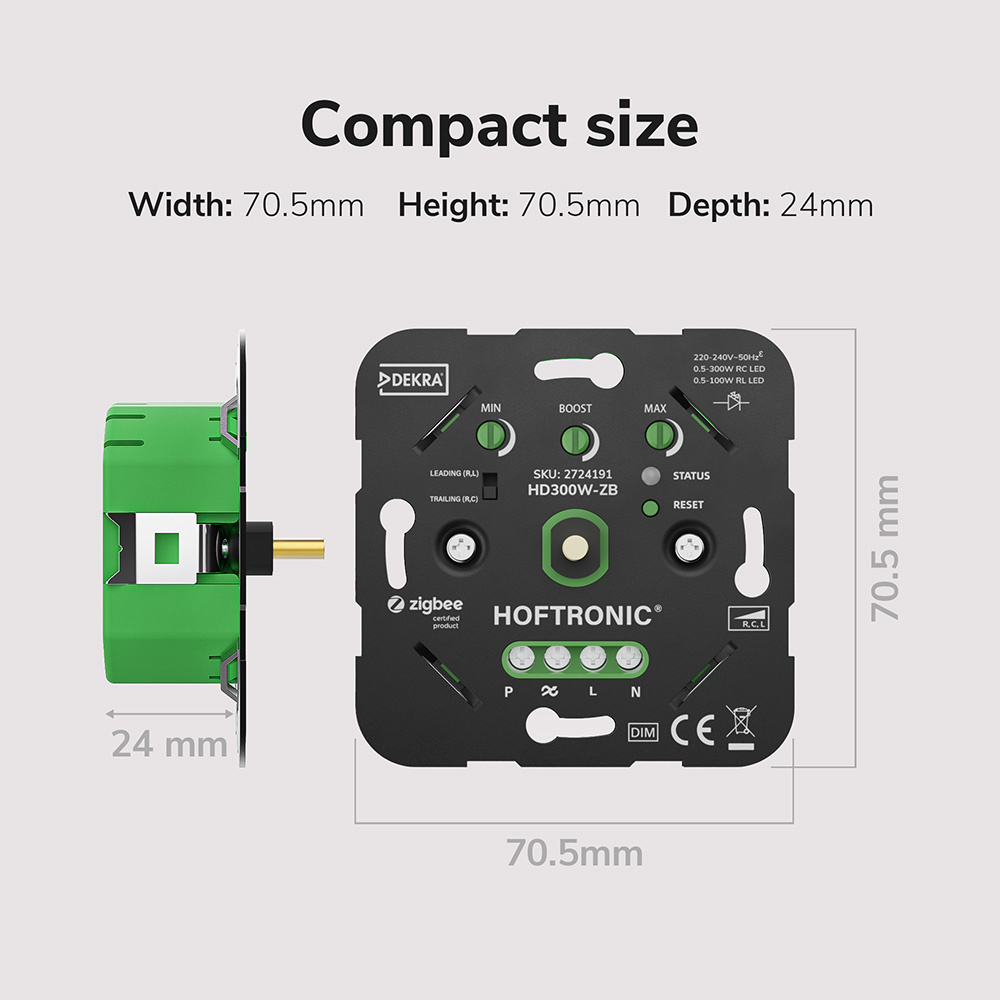 Smart Zigbee LED dimmer - 0.5 - 300 watt - Geschikt voor fase afsnijding (trailing edge) & fase aansnijding (leading edge) - Multiway control - Inbouw