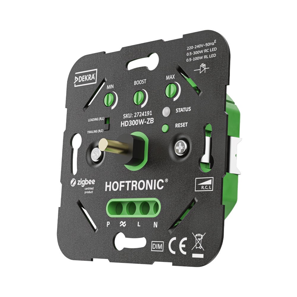 HOFTRONIC™ Smart Zigbee LED dimmer 0.5 300 watt Geschikt voor fase afsnijding (trailing edge) fase aansnijding (leading edge) Multiway control Inbouw dimmer Universeel