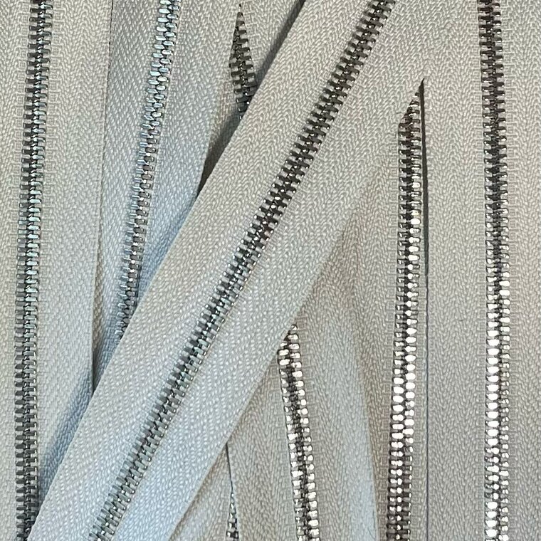 Metalen rits nikkel maat 3 witgrijs