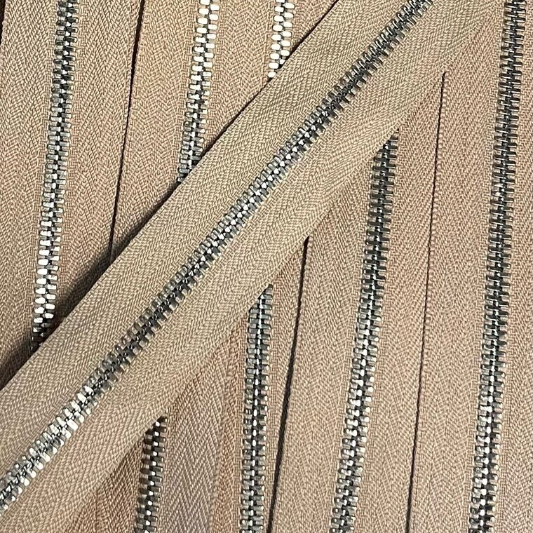 Metalen rits nikkel maat 3 beige