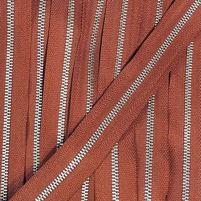 Metalen rits nikkel maat 3 cognak